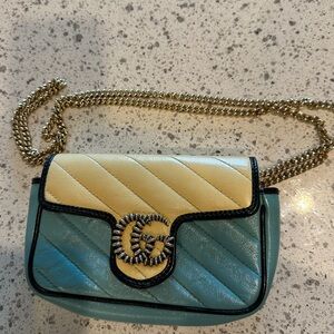 Gucci GG Marmont Mini Bag - Teal and Beige